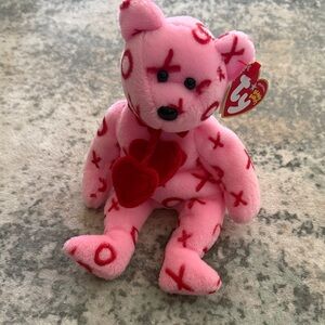 Ty Hug Hug Pink Bear with Red Heart and XO Pattern
